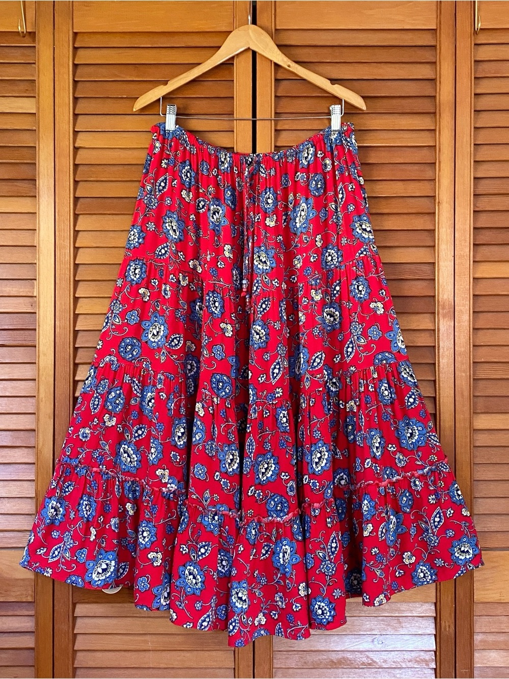 Vintage 90s White Stag Skirt Womens Size Large Tiered Maxi Floral Paisley Flared